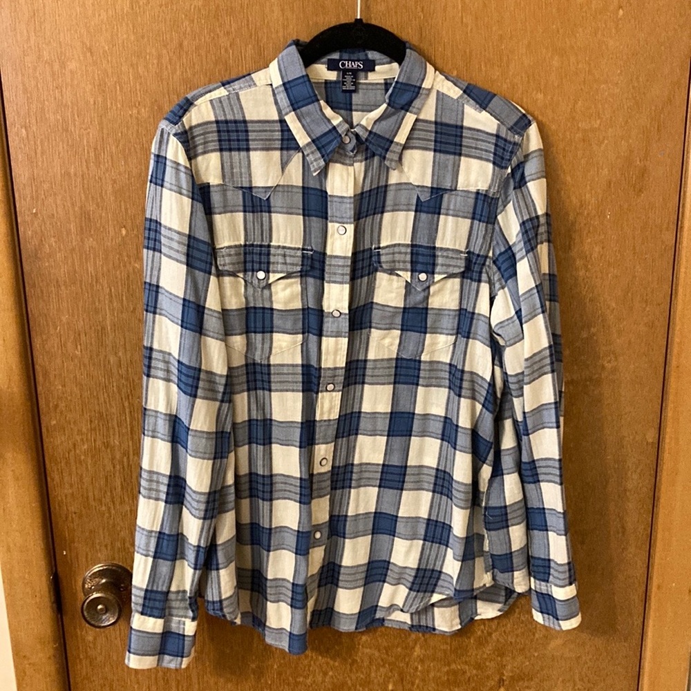 Chaps Lightweight Flannel Plaid Snap Up Shirt
